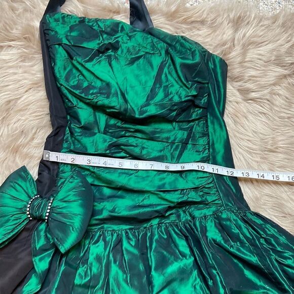 Gunne Sax By Jessica McClintock 80’s-90’s Halter Taffeta Green Bow Dress - Picture 14 of 16
